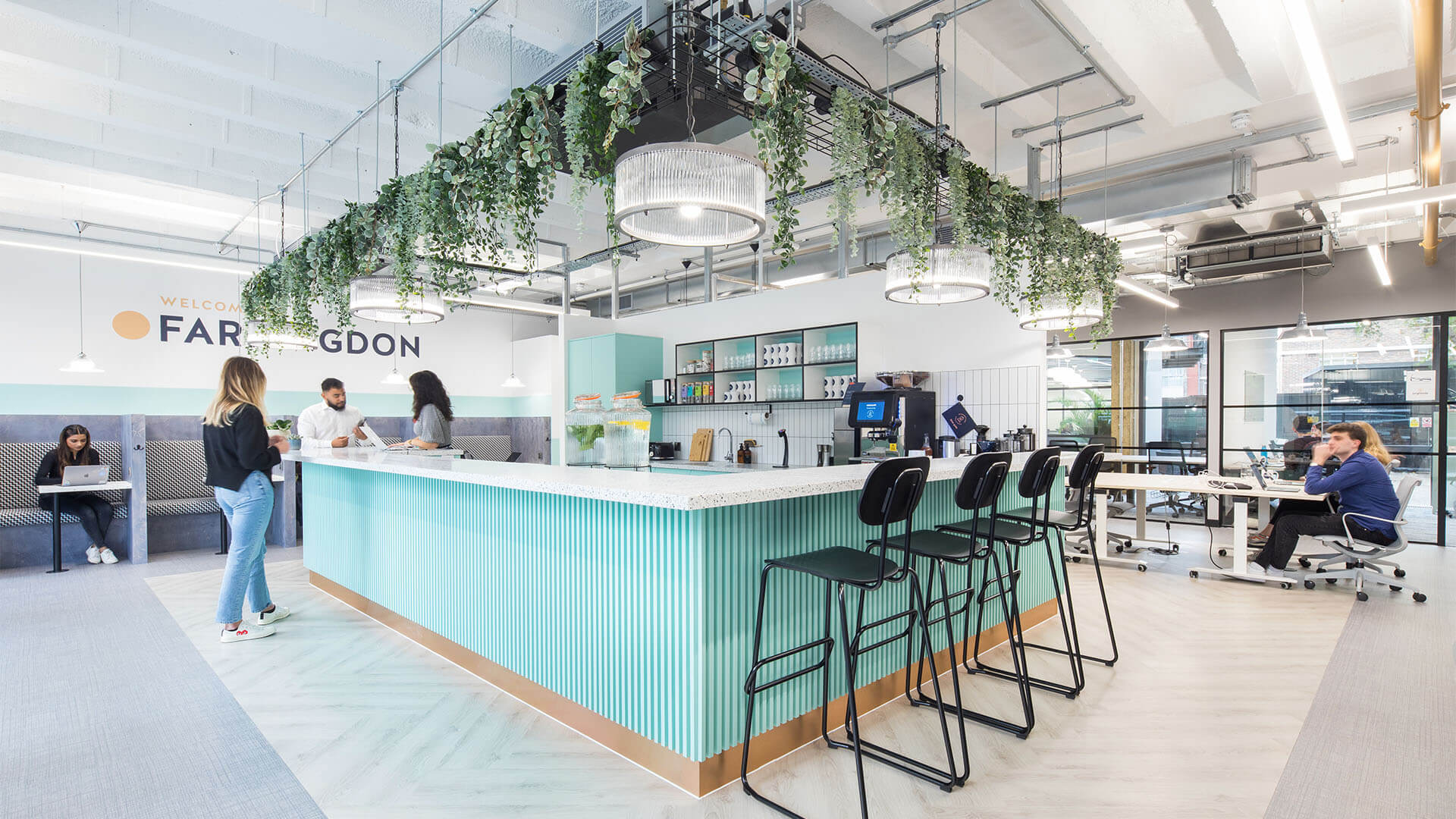 Modern event space at Work.Life Farringdon with stylish reception and collaborative areas.