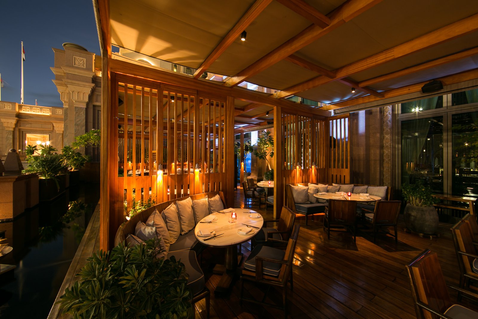 Stylish outdoor terrace at Hakkasan, ideal for intimate gatherings and networking events.