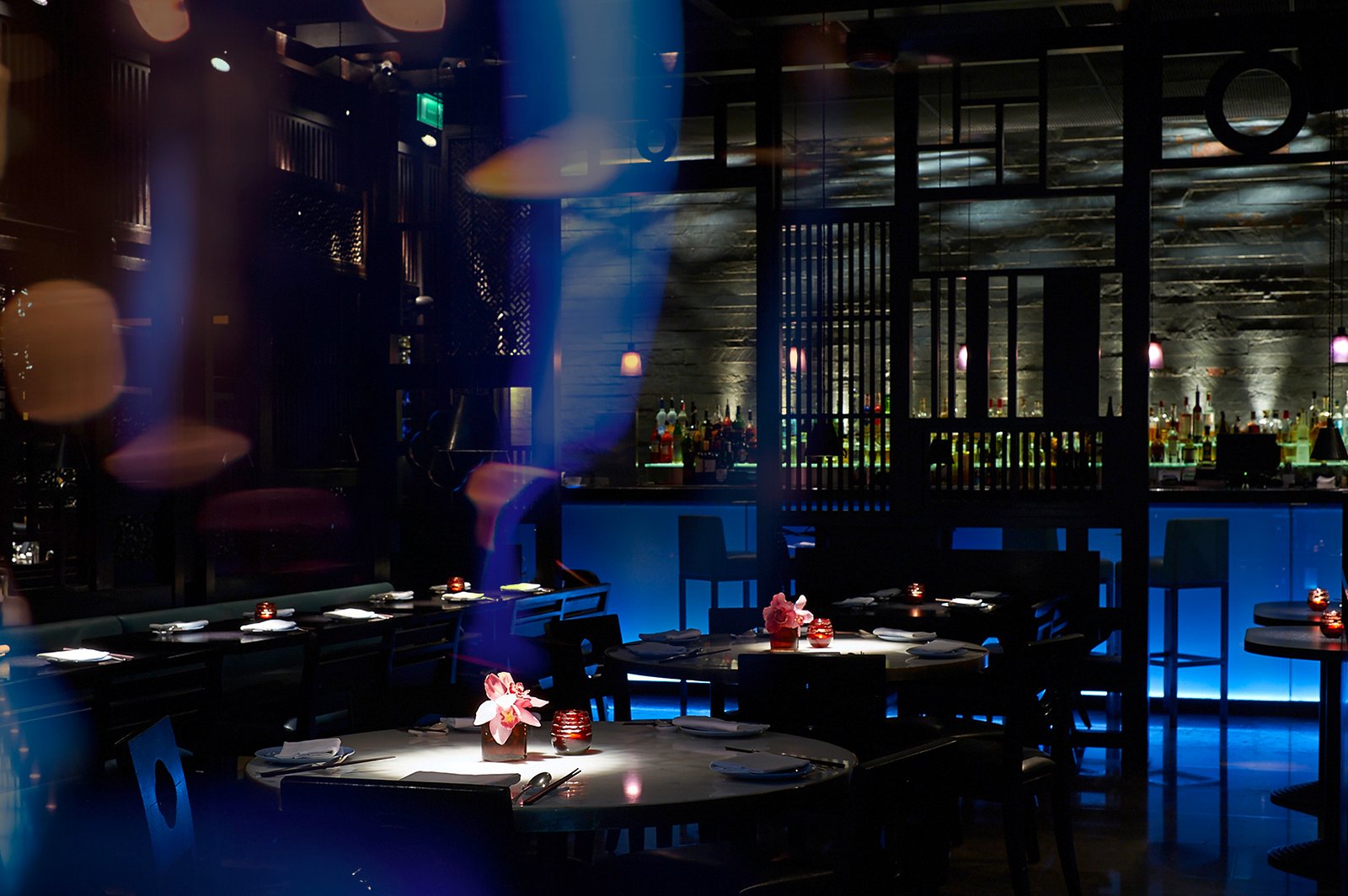 Elegant lounge in Hakkasan with intimate dining for corporate events and private gatherings.