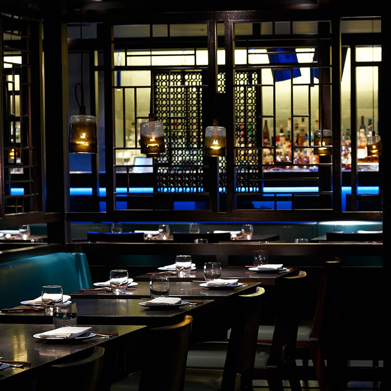 Private dining room at Hakkasan, elegant decor for intimate corporate events.