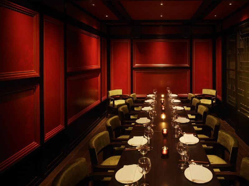 Private dining room at Hakkasan, elegant table setup for formal events and dinners.