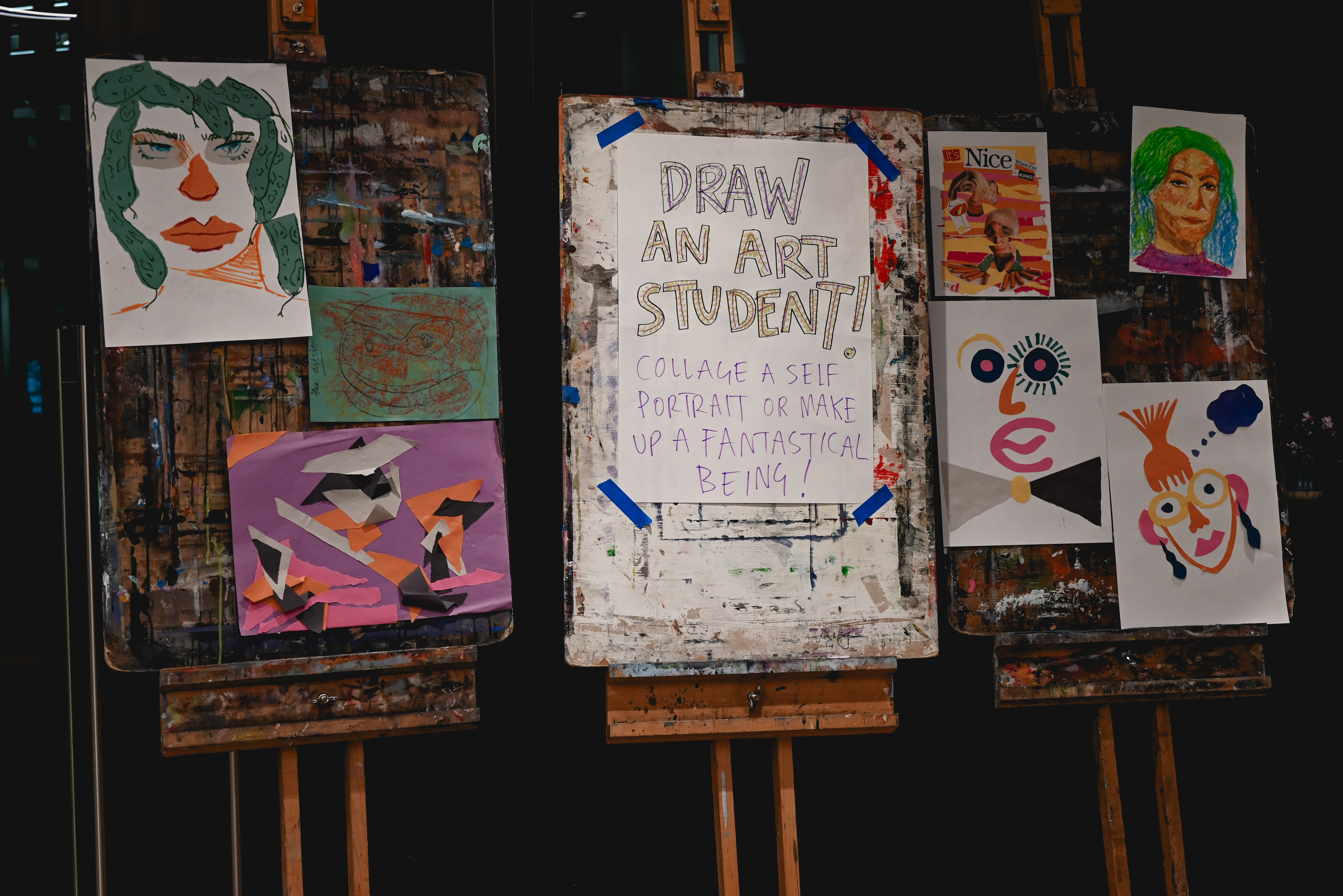 Engaging art studio workshop with vibrant artworks for creative team-building events.