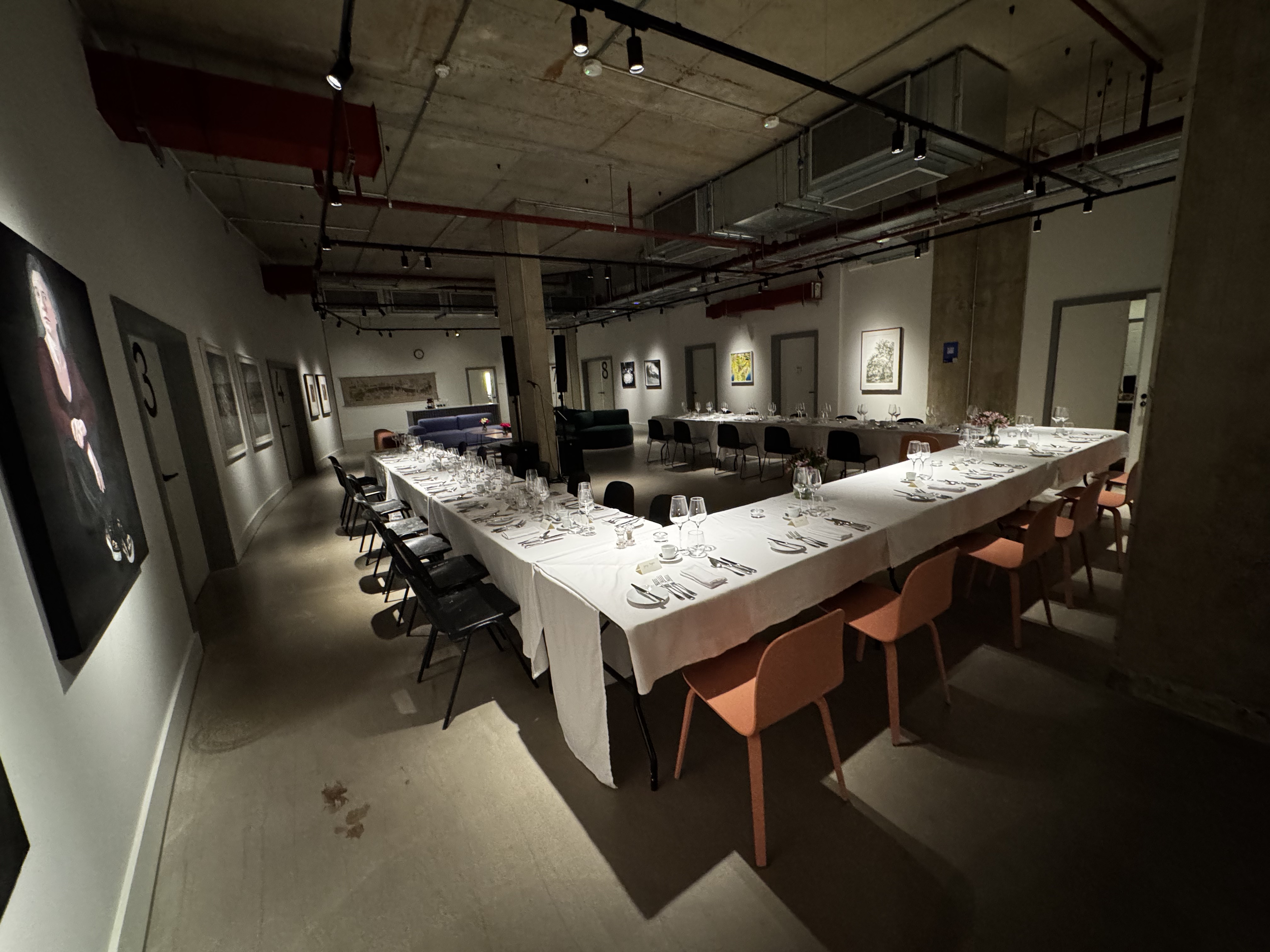 Elegant dining setup in The Hub, Art Academy for intimate dinners and corporate events.