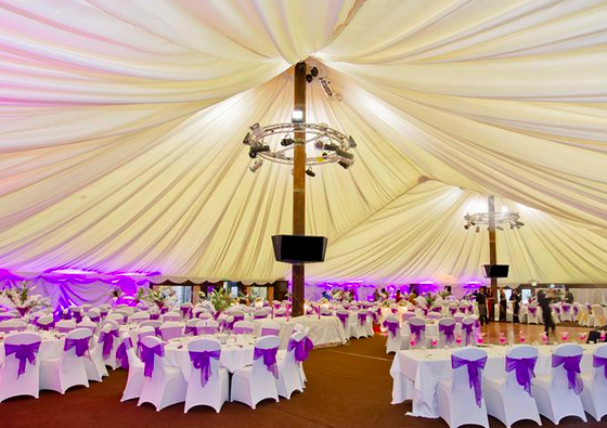 Tree Tops Pavilion event tent with elegant tables, perfect for weddings and gatherings.