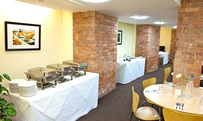 Hallam Café buffet setup in Hallam Conference Centre, ideal for networking events.