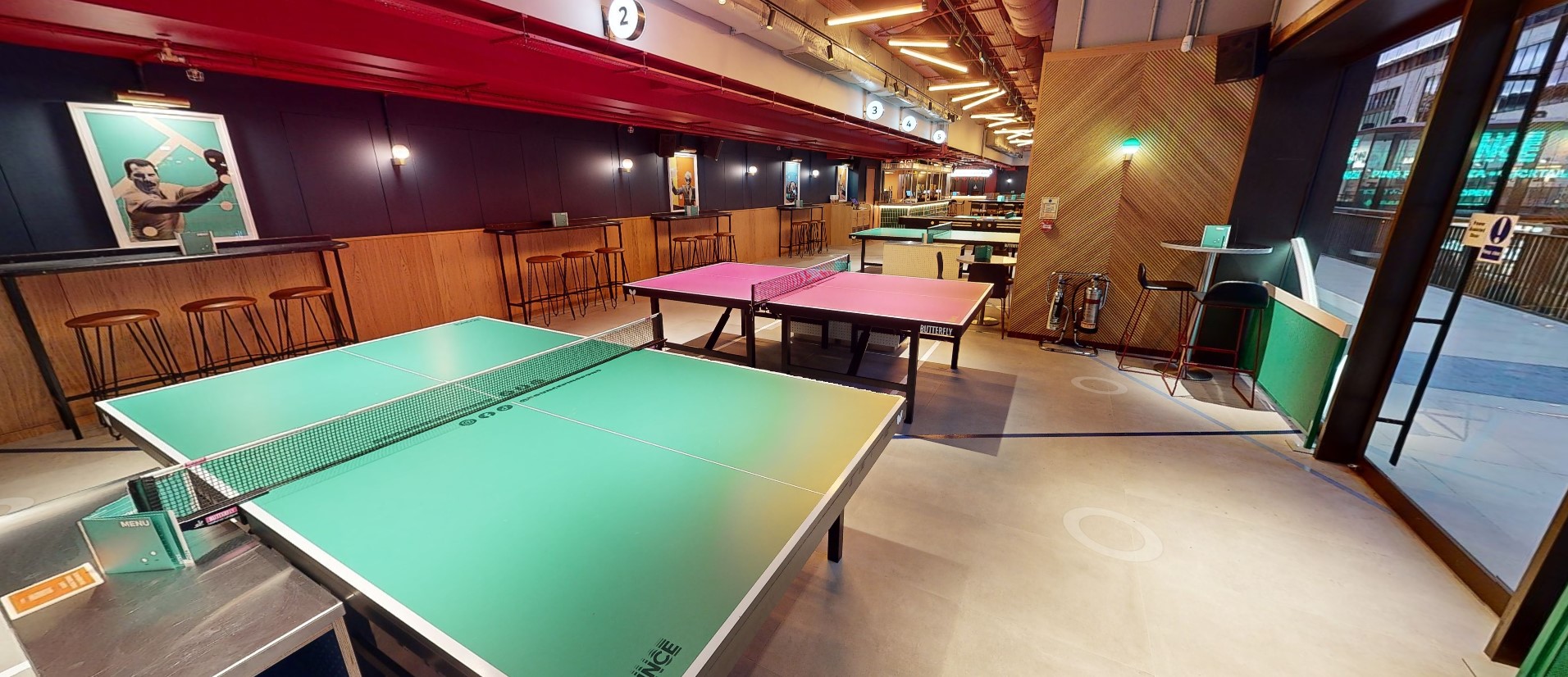 Modern ping pong tables in The Turbine, Bounce Battersea for corporate events and gatherings.