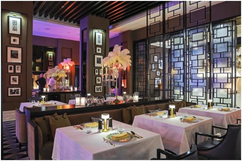 Elegant Fairmont Riyadh restaurant with plush seating for upscale events and fine dining.