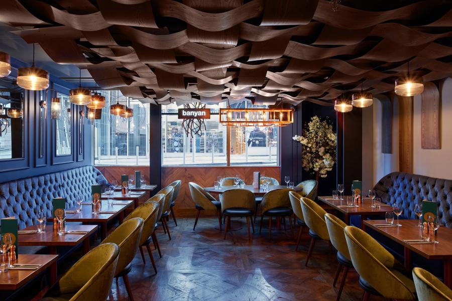 Stylish restaurant setting in Banyan Corn Exchange, ideal for events and gatherings.