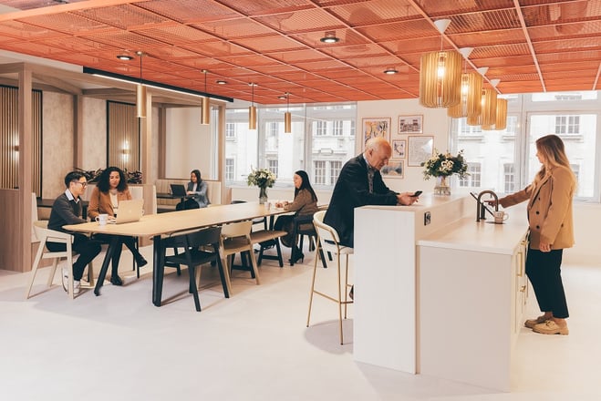 Modern co-working space at Tootal Buildings for collaboration and networking events.