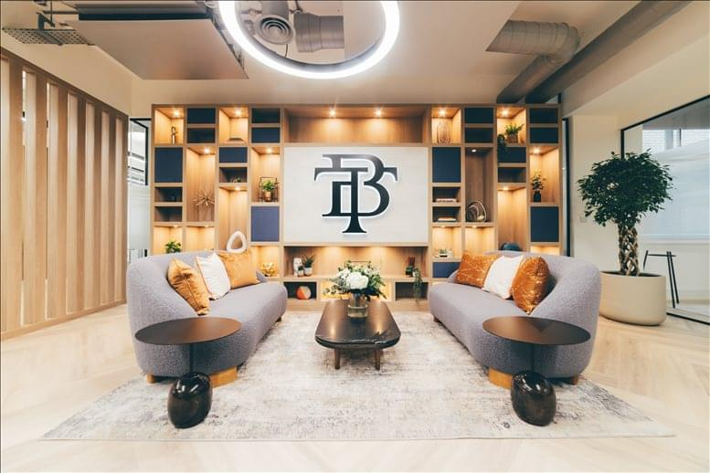 Modern co-working lounge in The Tootal Buildings for networking events and meetings.