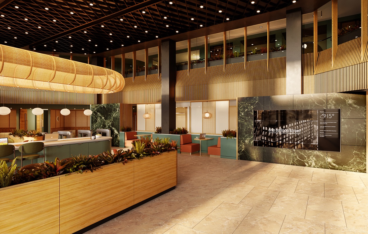 Modern lobby of Serviced Offices in Tootal Buildings for corporate events.