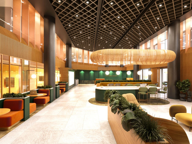 Modern lobby in Serviced Offices, ideal for events and networking.