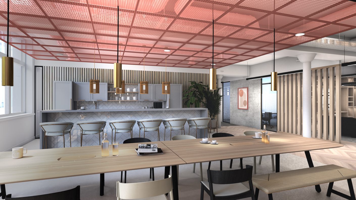 Modern meeting room in Tootal Buildings with natural light, ideal for corporate events.