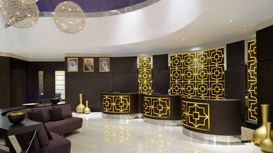Elegant reception area in Al Consul 1, Courtyard Riyadh for meetings and events.