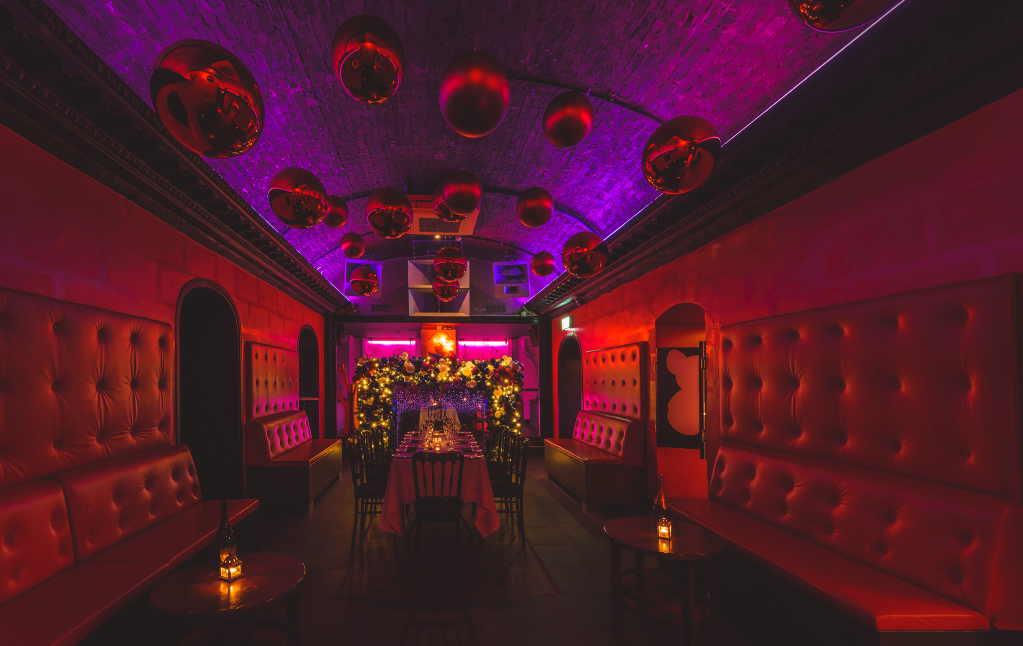 Vibrant TOY ROOM venue with plush seating for cocktail receptions and themed events.