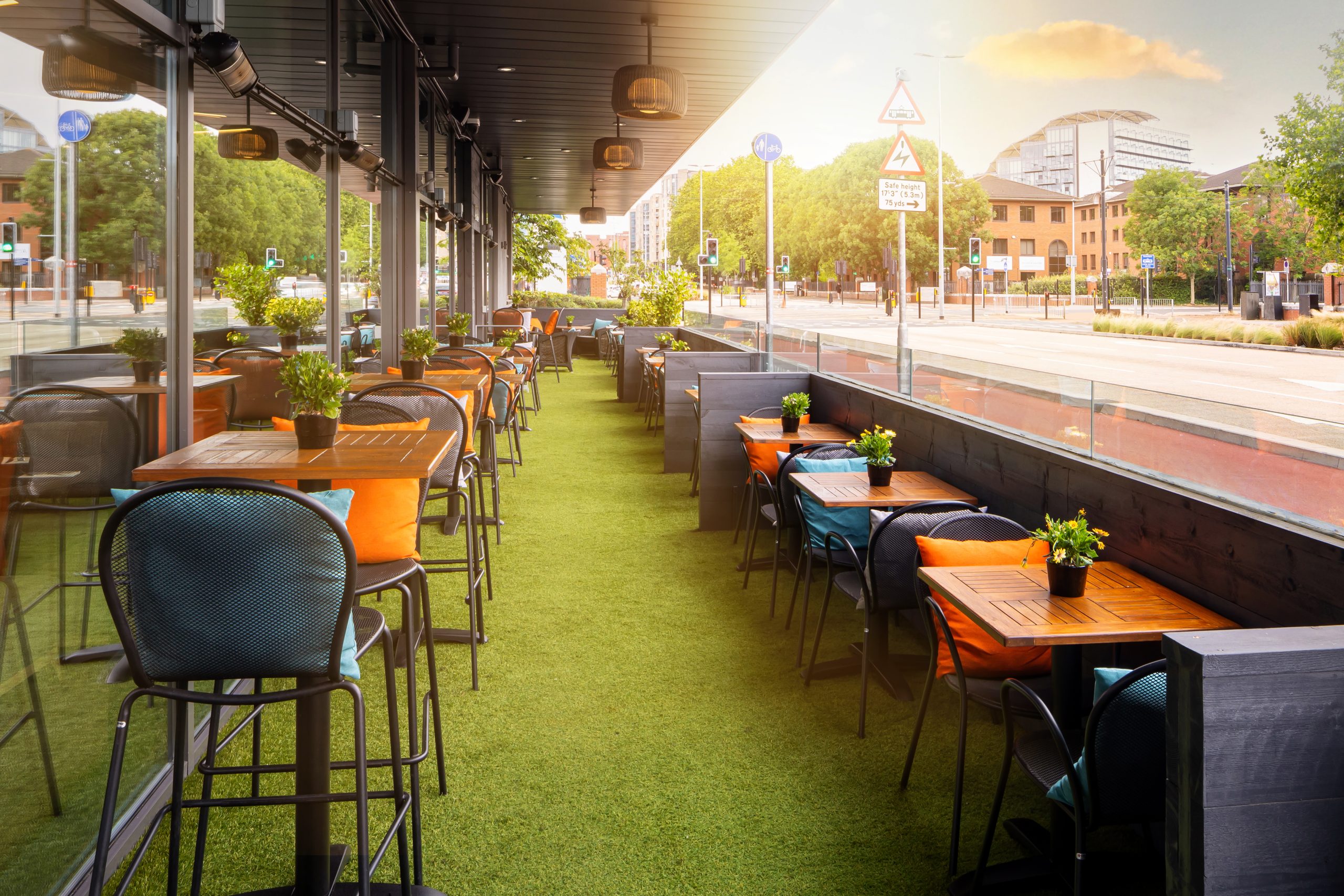 Stylish outdoor event space at AC Hotel Manchester for summer gatherings and networking.