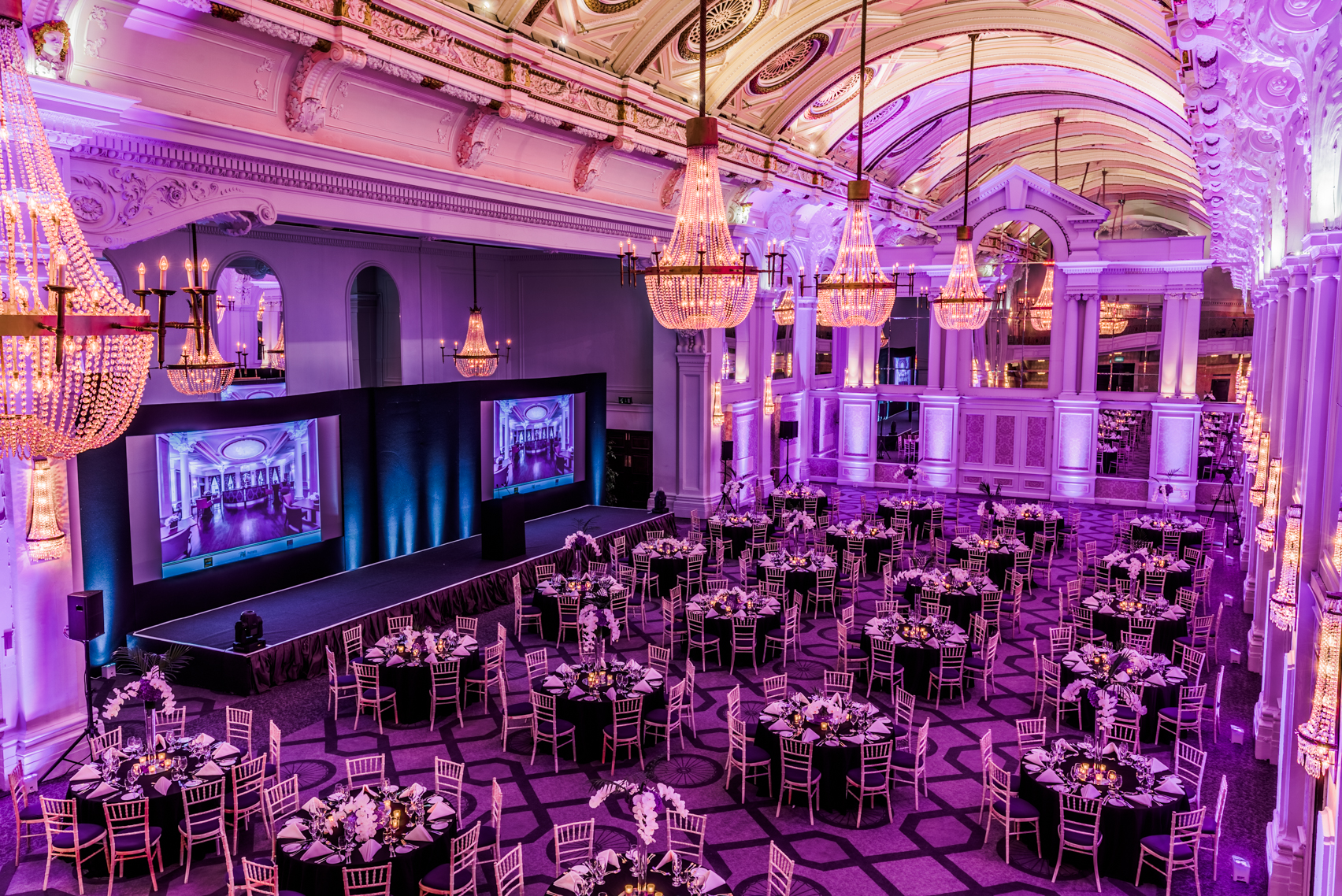 Grand Hall & Balmoral Suite, elegant chandeliers, luxury event space for galas and meetings.