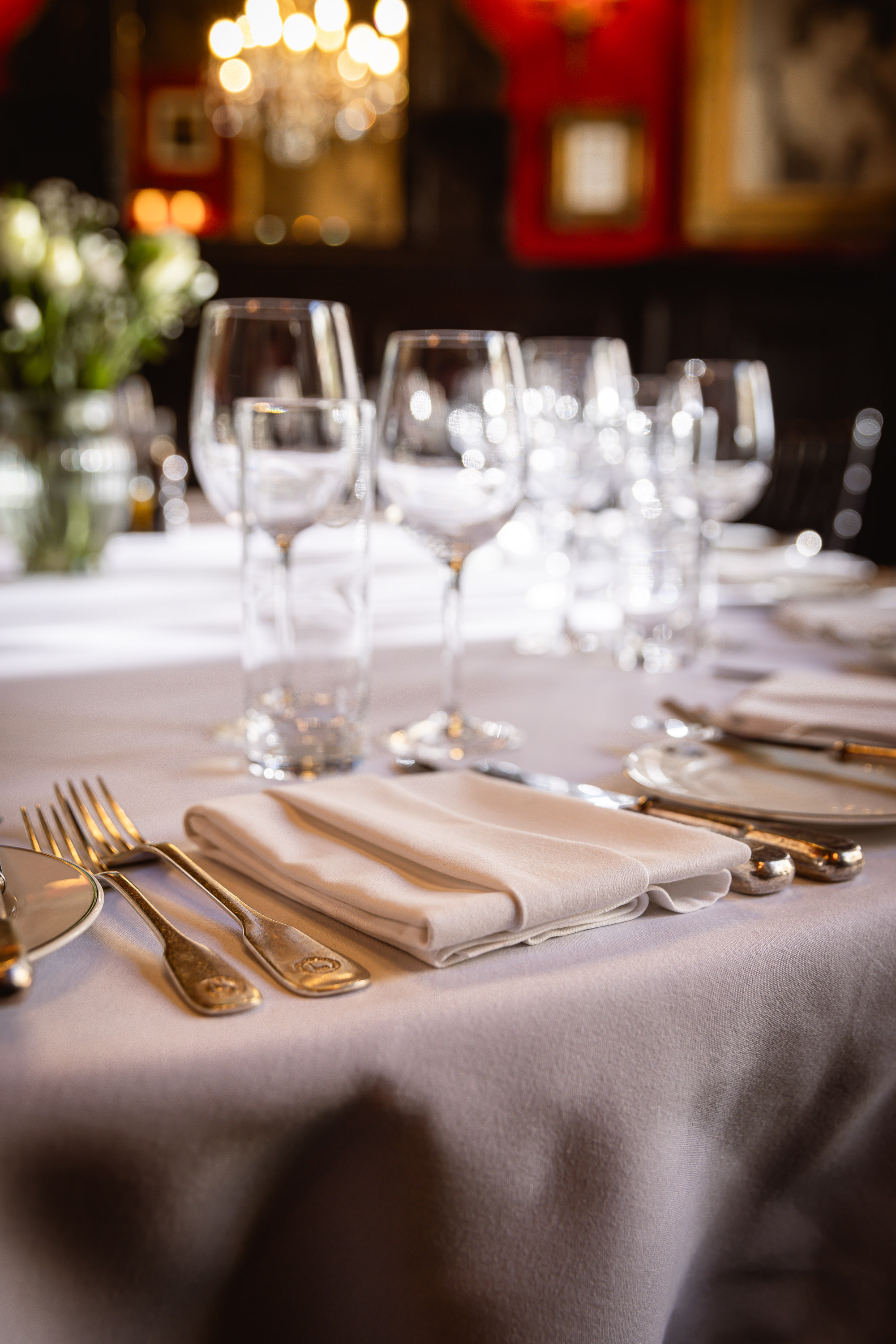 Elegant dining table at The Negroni Bar, perfect for upscale dinners and formal events.