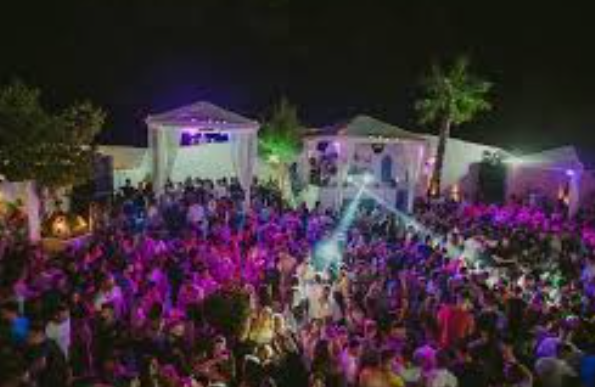 Angels Club evening party, DJ stage, crowd, event planning