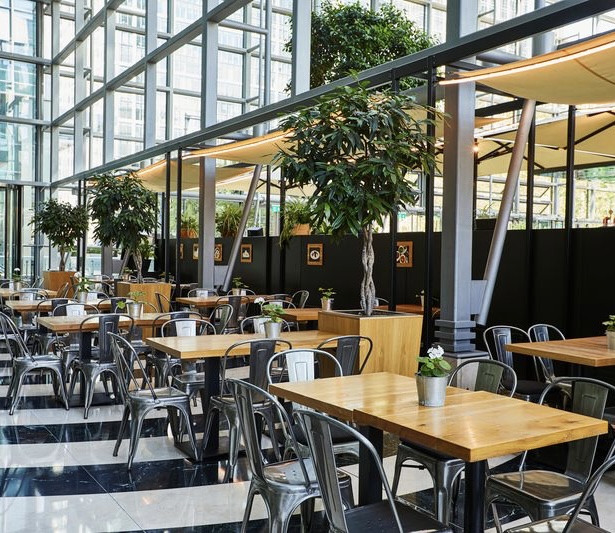 Obicà Canary Wharf garden event, natural light, modern space