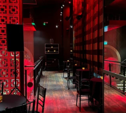 Elegant red venue, cocktail party, product launch