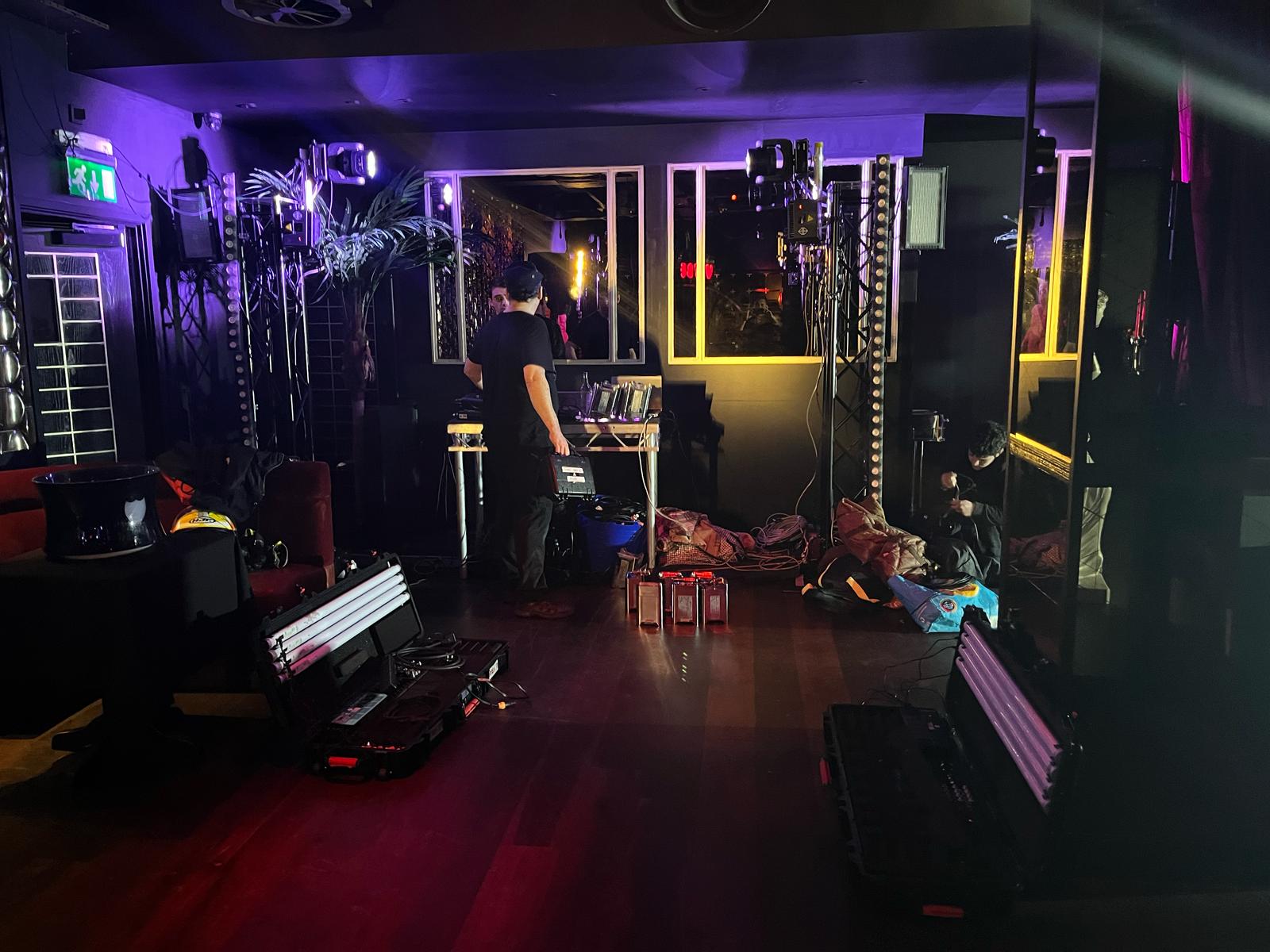 145 Knightsbridge event setup, DJ, party lights