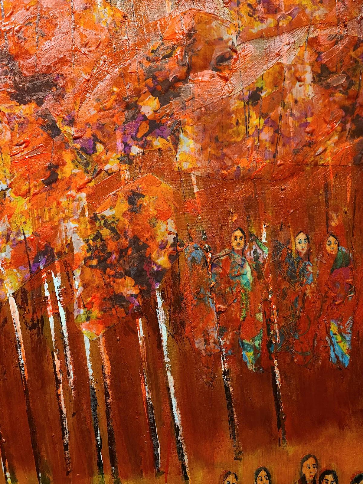 Abstract art gallery London, vibrant event backdrop