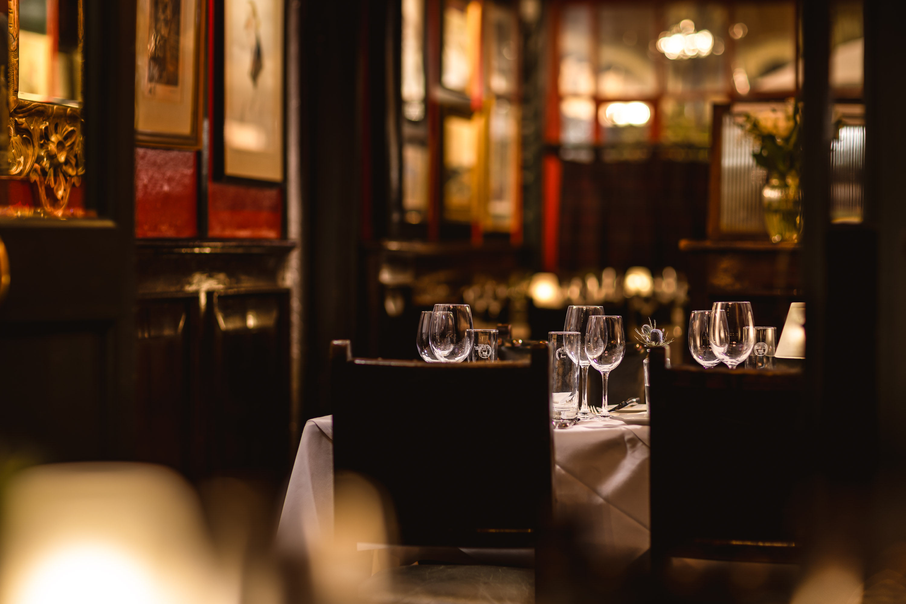 Intimate dining at Auld Restaurant, Boisdale: elegant table for corporate events and celebrations.