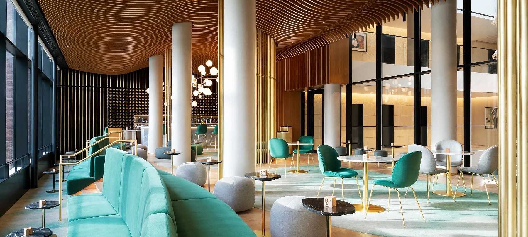 Modern lobby at Hithe + Seek, ideal for networking events and casual meetings.