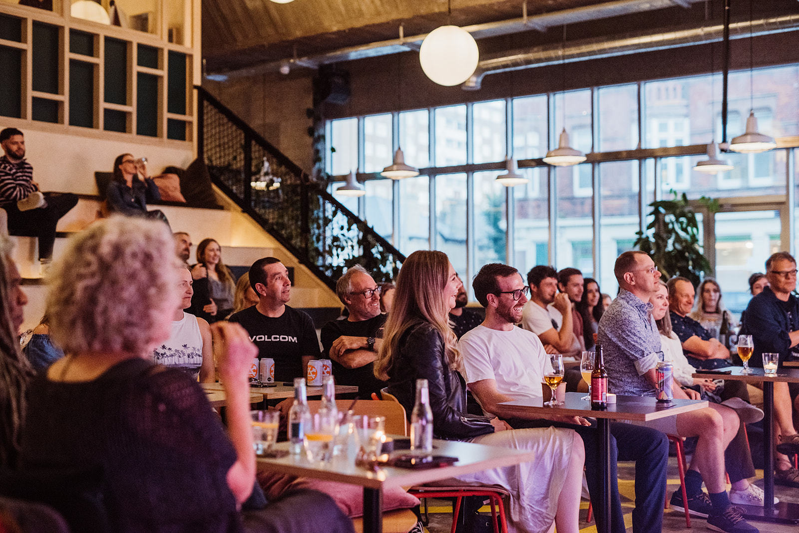 The Grounds PLATF9RM networking event, industrial chic lighting.