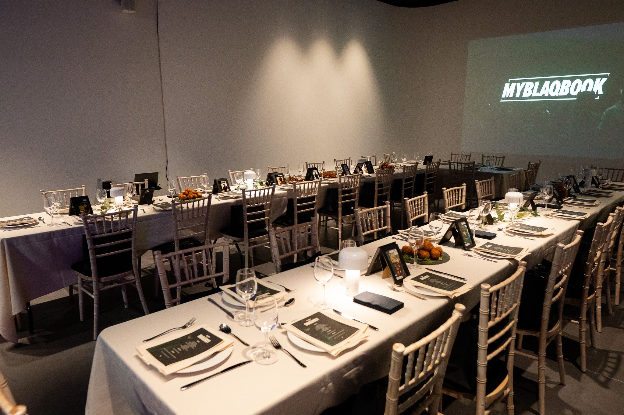 Elegant banquet setup at Qube Elephant Lounge for corporate events and dinners.