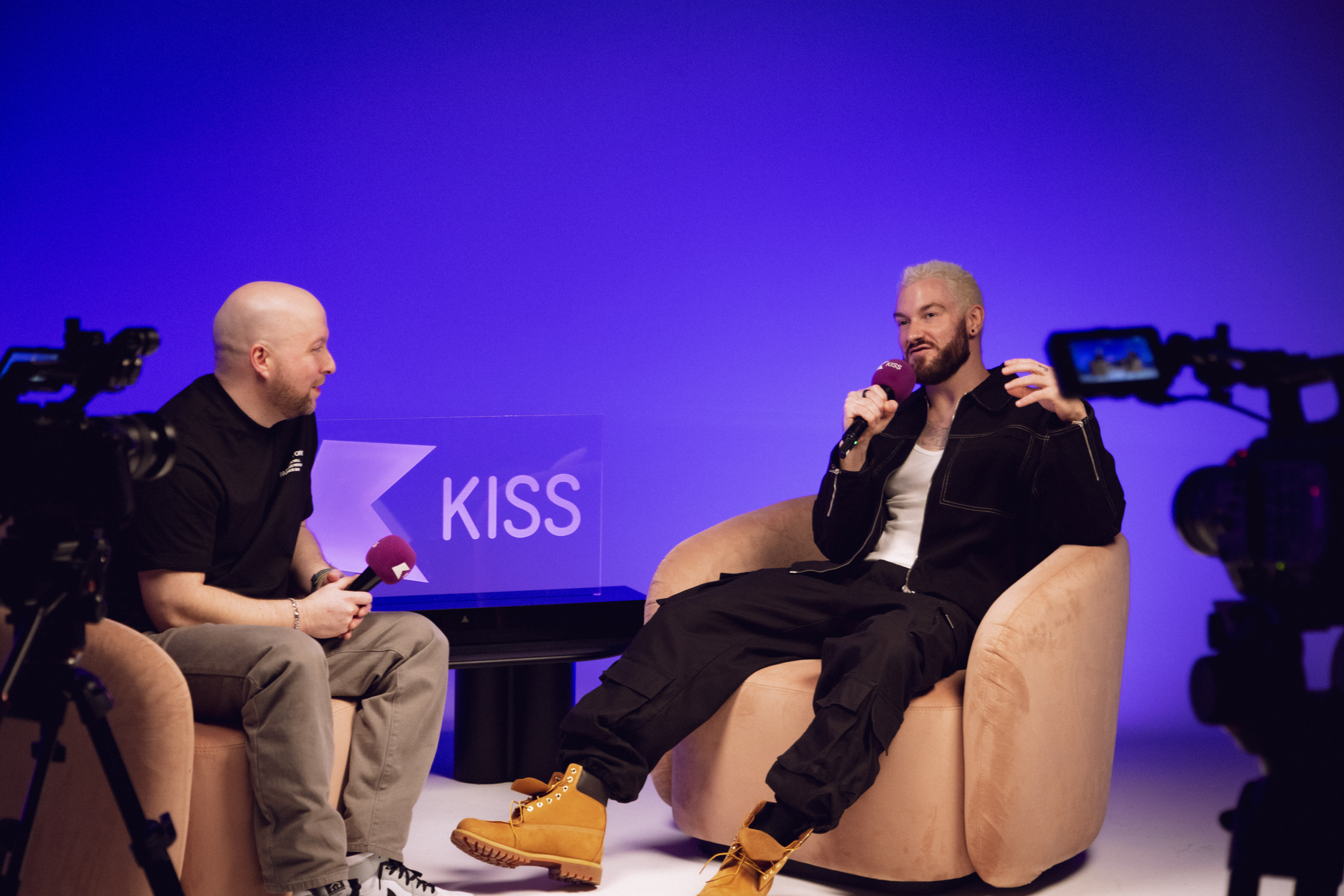 Dynamic interview setup at Qube Elephant Lounge, perfect for livestreaming and events.