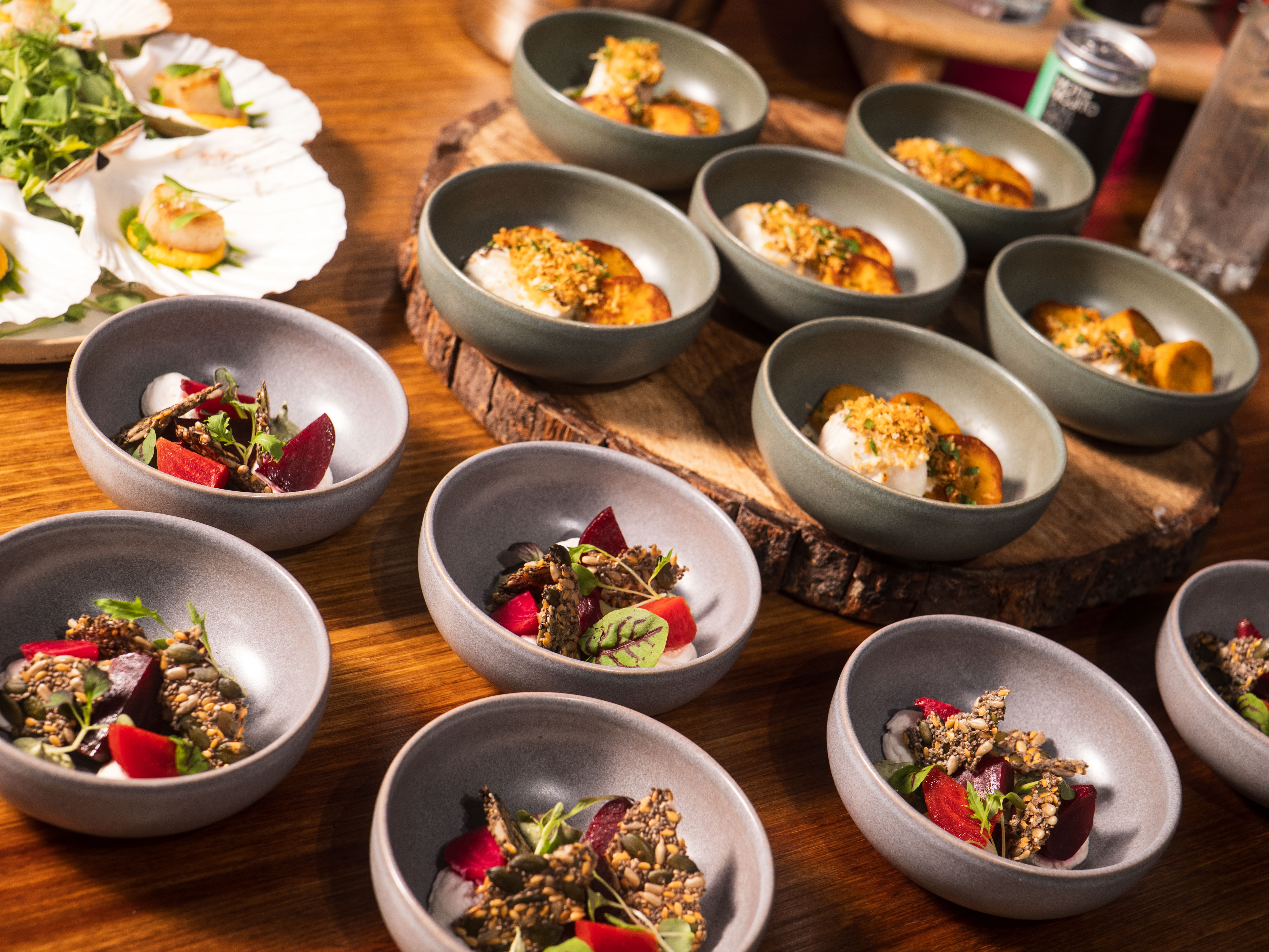 Gourmet dishes in elegant setup for indoor karting private events at K1 Speed Canary Wharf.