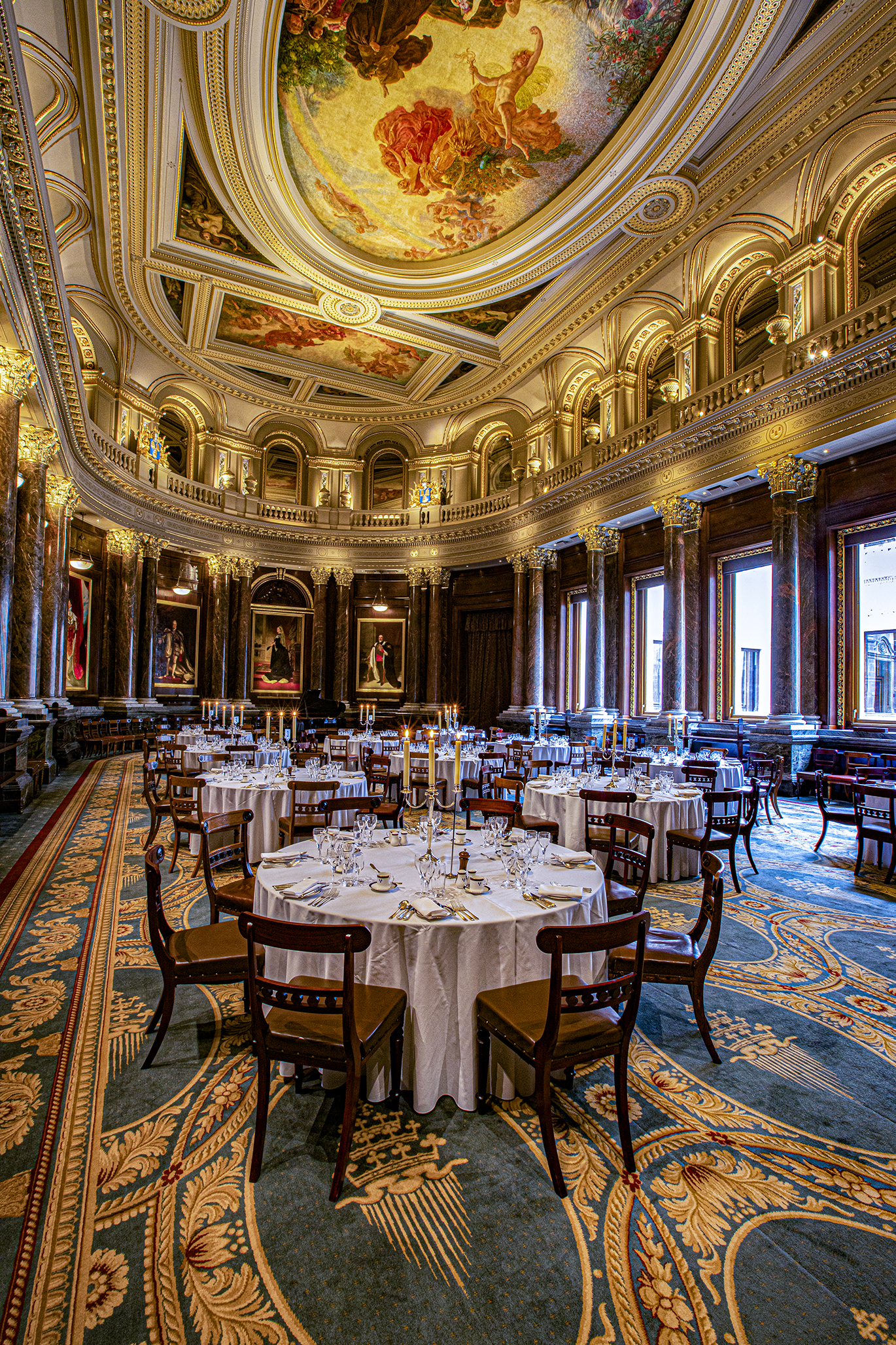 Elegant banquet hall in Drapers' Hall, ideal for luxury events and celebrations.