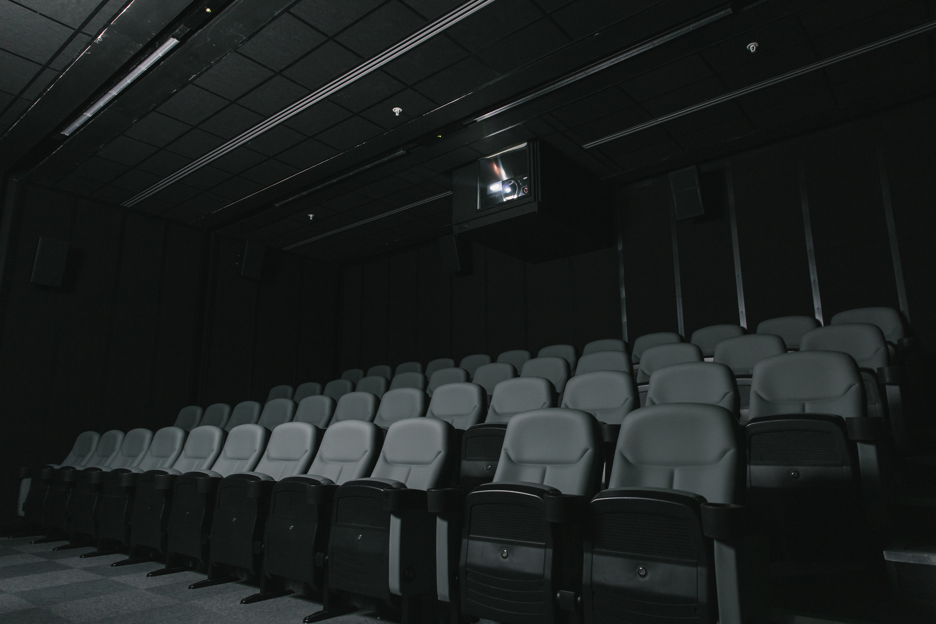 Modern auditorium in Riverside Studios with tiered seating for presentations and screenings.