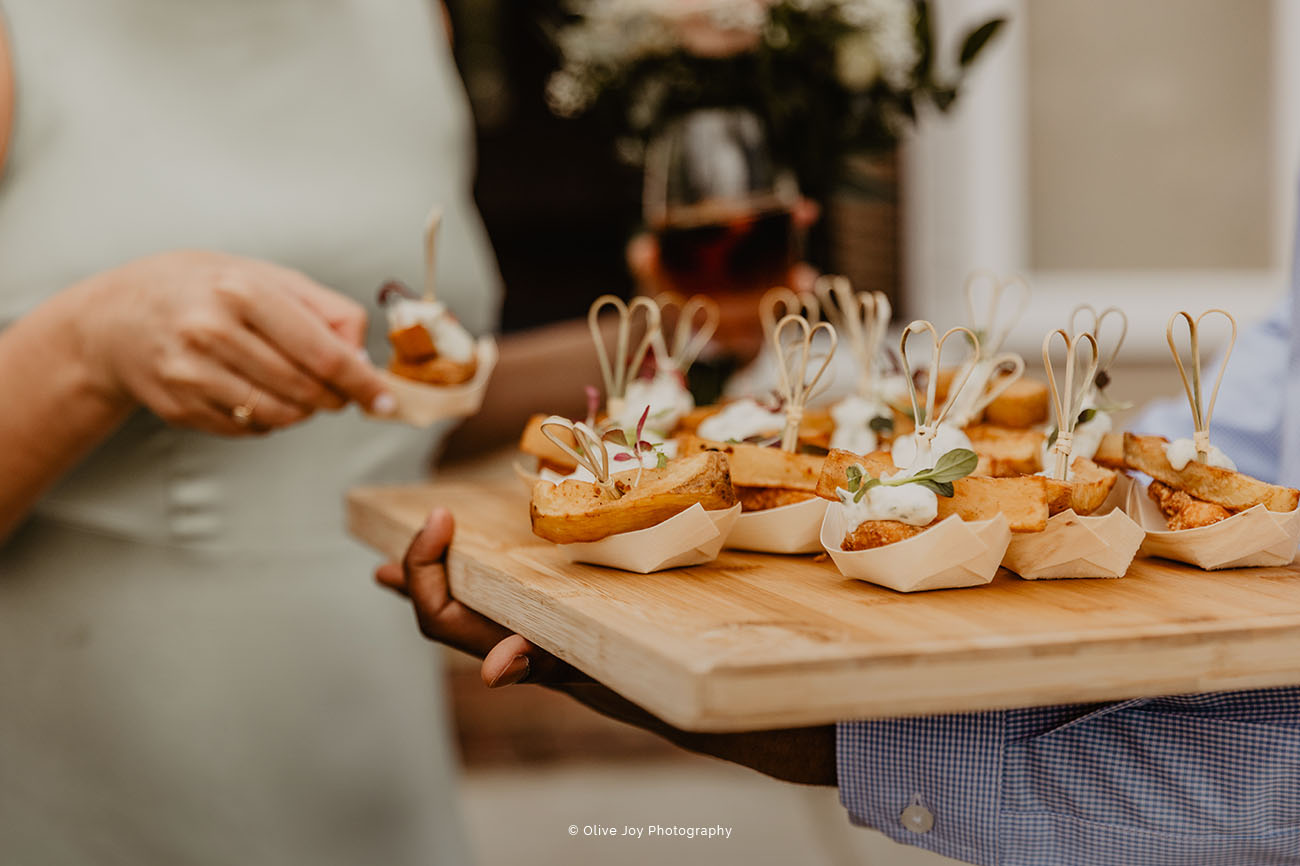 Gourmet appetizer platter at Brookfield Barn event, showcasing elegant catering presentation.