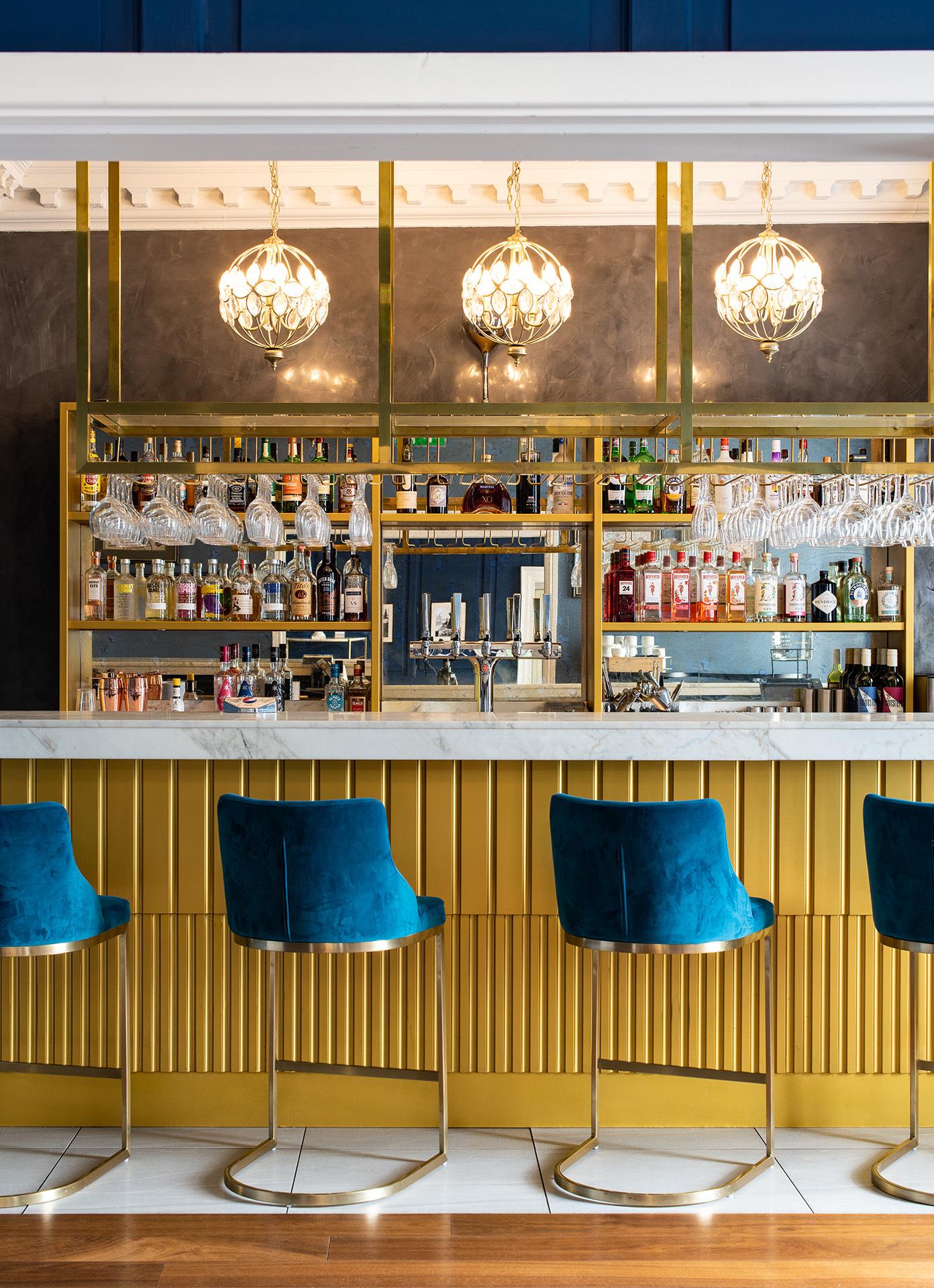 Peploe Lounge bar with marble countertop, ideal for cocktail receptions in Chester.