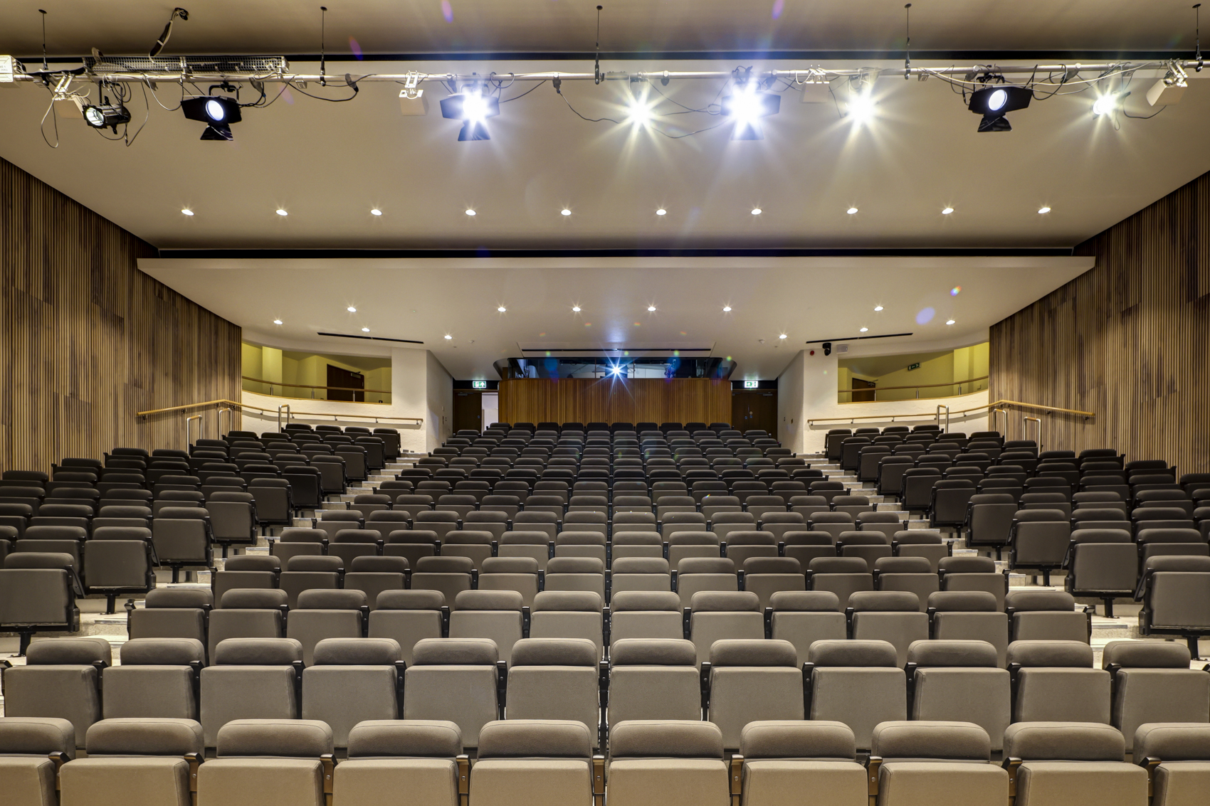 Wolfson Theatre auditorium with tiered seating for conferences and corporate events.
