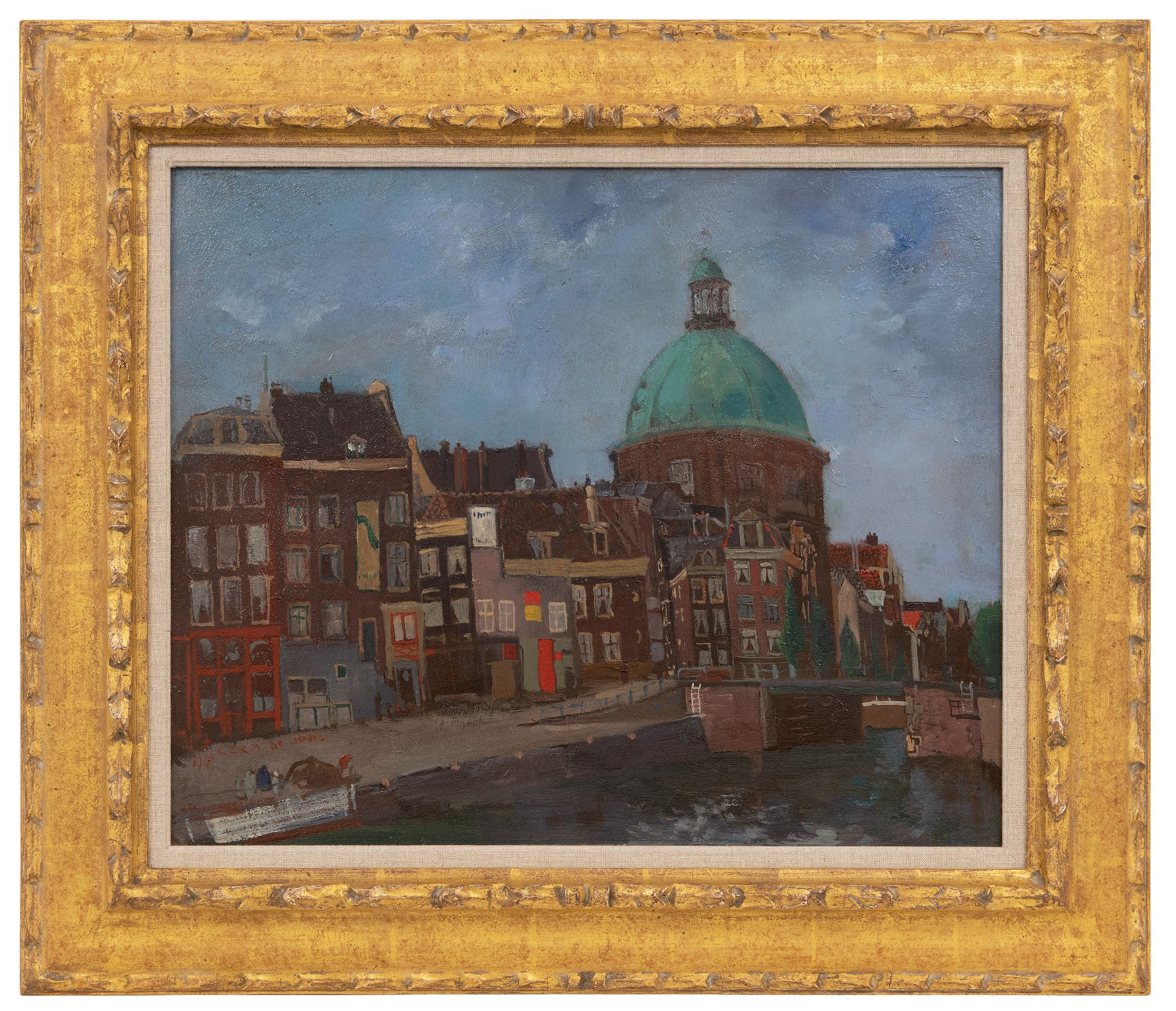 Singel canal with Koepelkerk dome, perfect for destination events in Amsterdam.