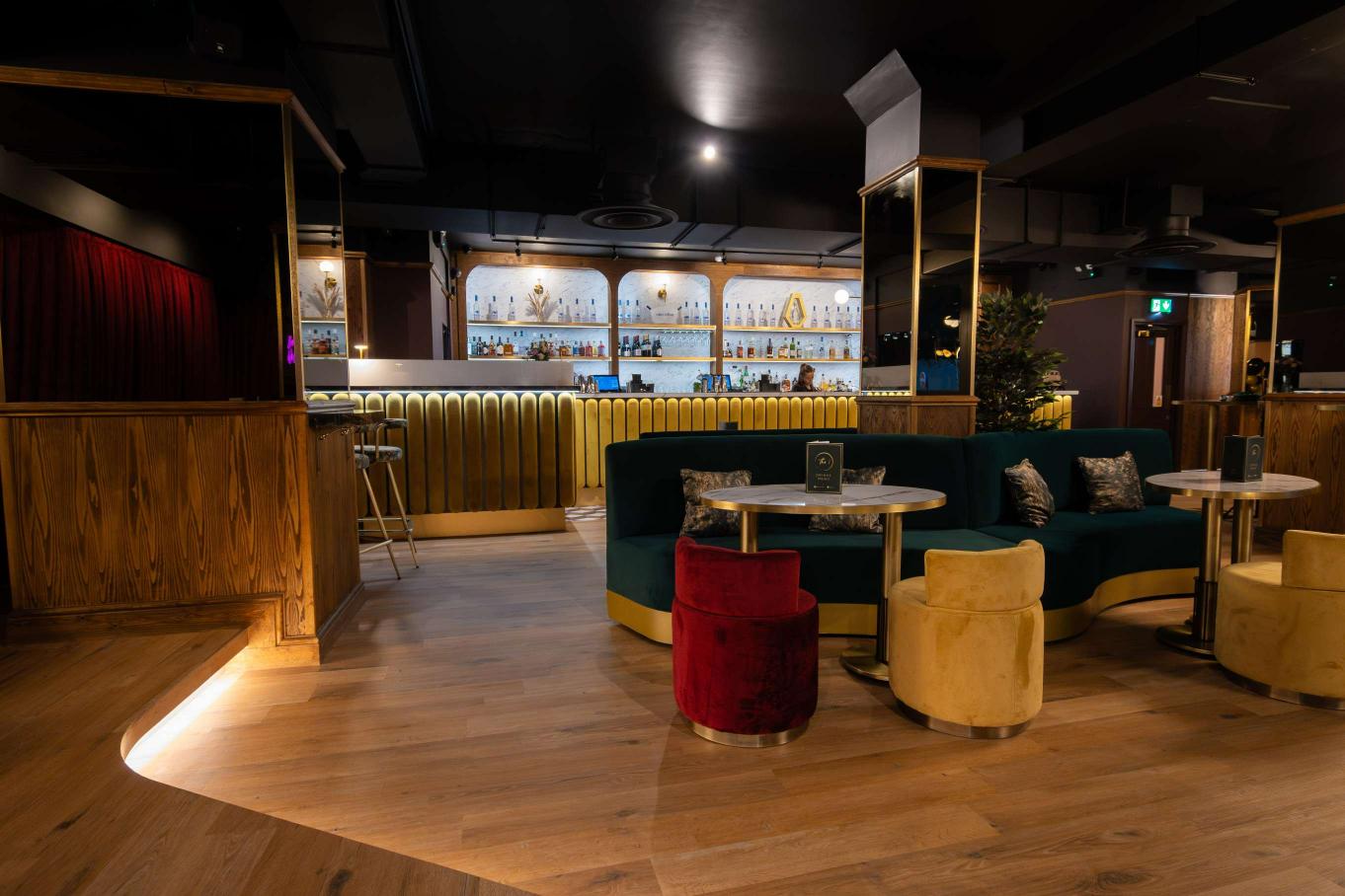 Semi-private hire area at The 1 Bar, stylish venue for meetings and social events.