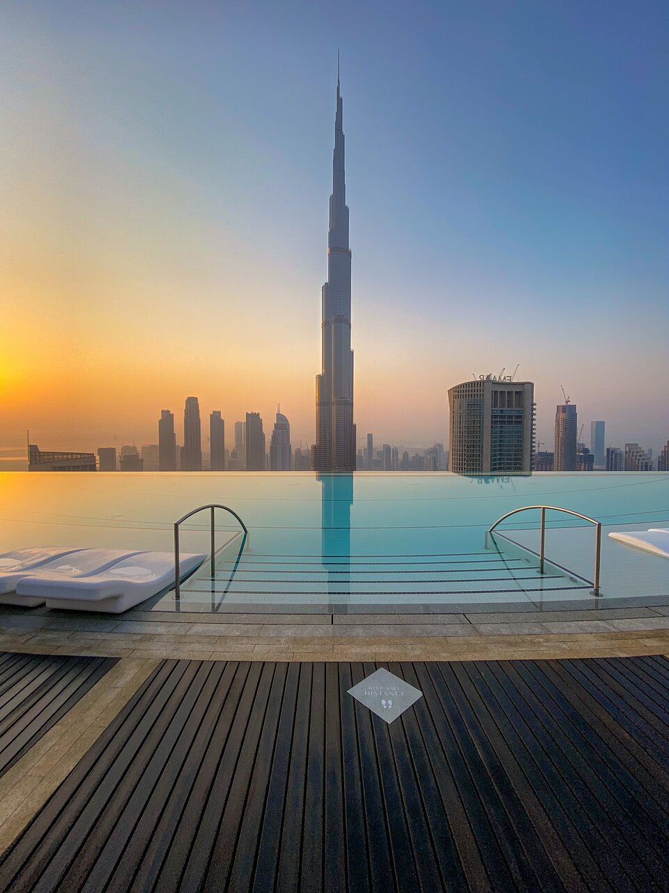Rooftop infinity pool at Address Sky View, ideal for events with city skyline views.