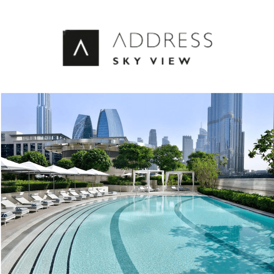 Rooftop pool at Address Sky View, perfect for luxury events and cocktail receptions.