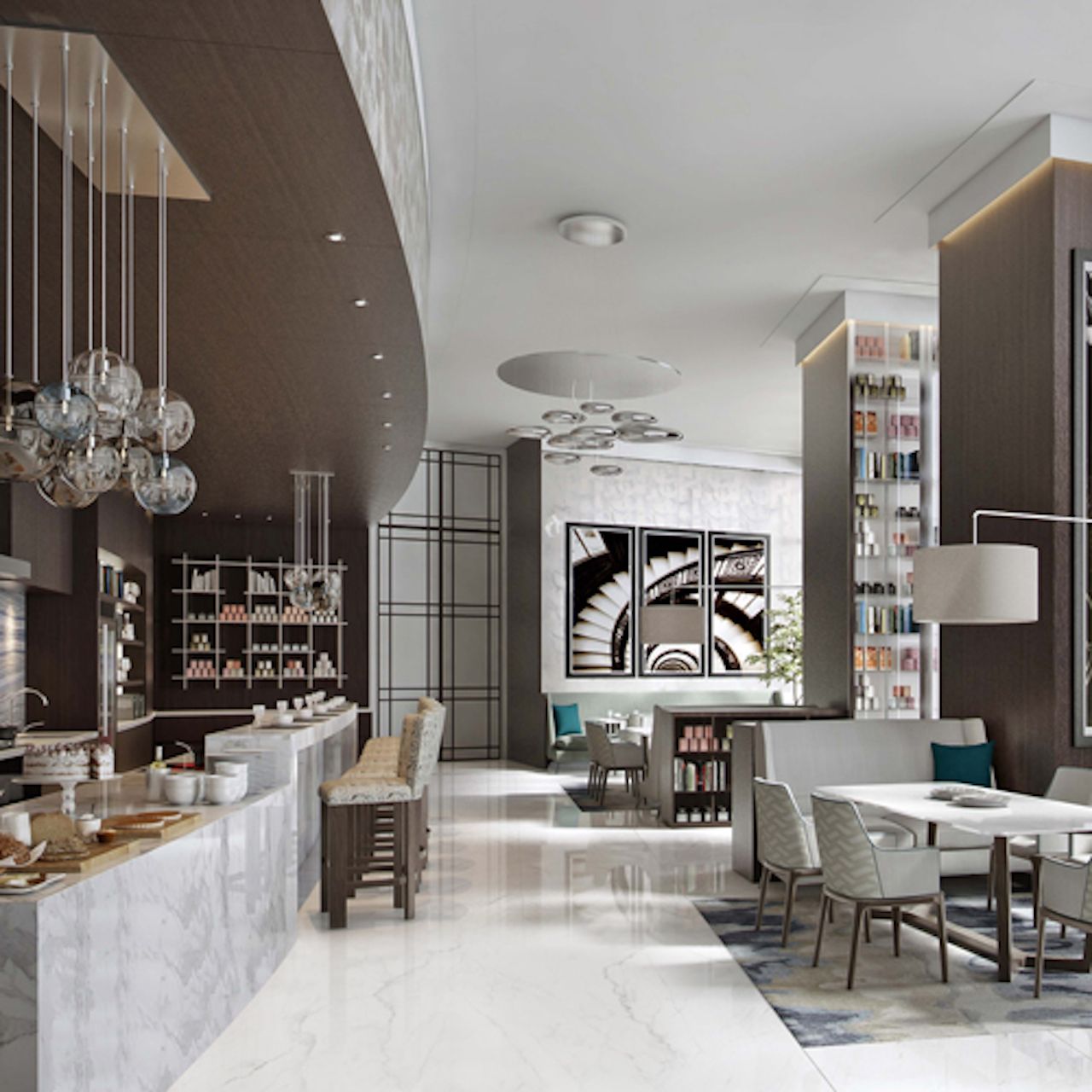 Modern event venue with sleek bar and elegant decor at Address Sky View.