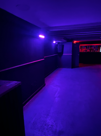 Club No8 venue with moody LED lighting for late-night events and brand activations.