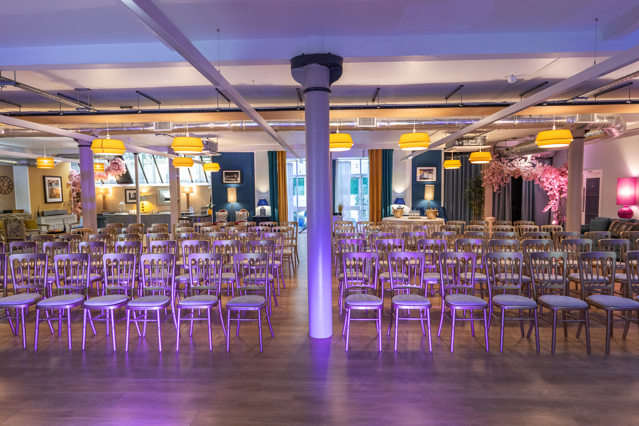 Event space at La Galeria with modern decor, ideal for presentations and workshops.