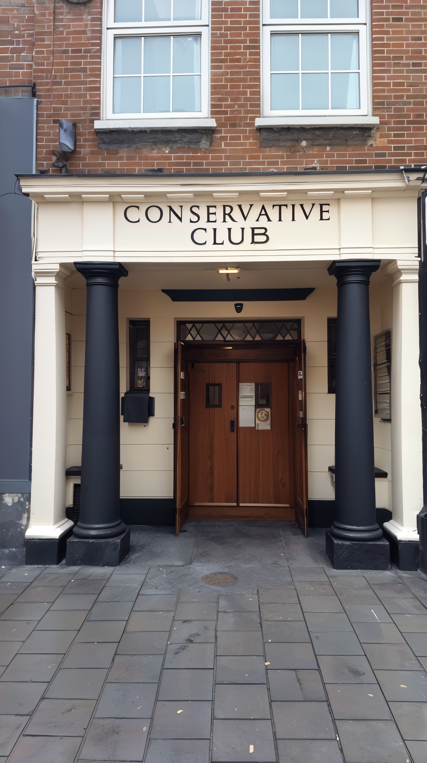 Elegant Ballroom entrance with grand columns at Dartford Conservative Club for wedding events.