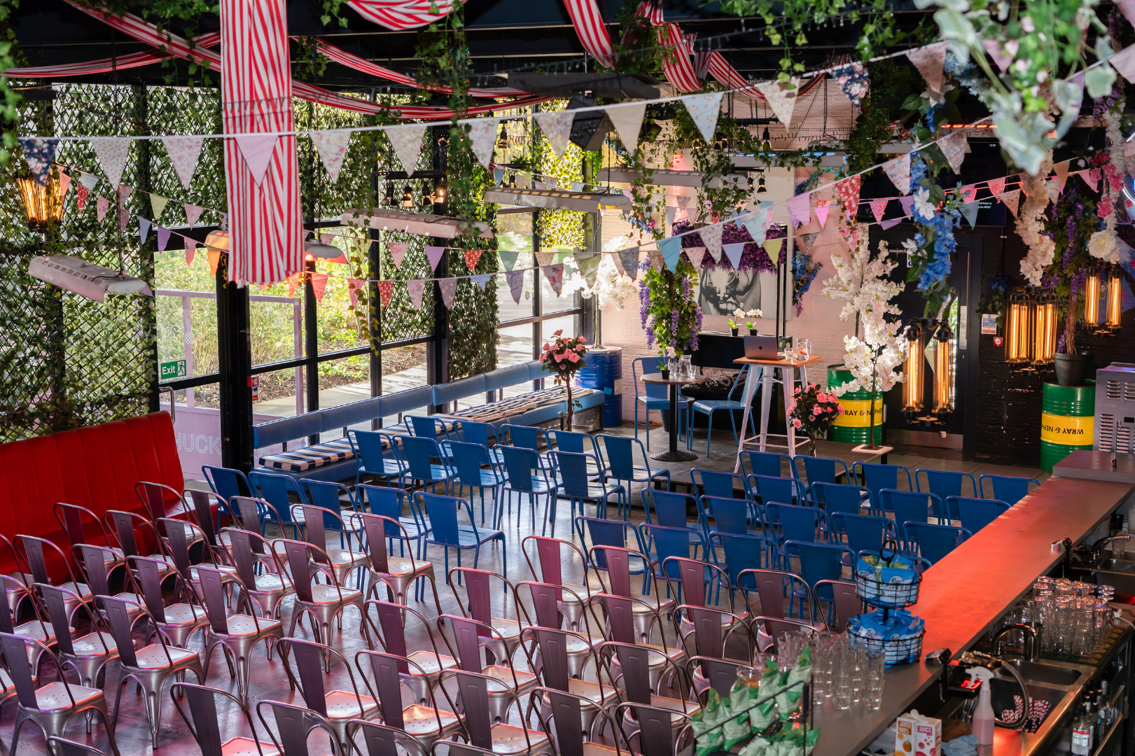 Vibrant event space at Huckster London, ideal for corporate gatherings and celebrations.