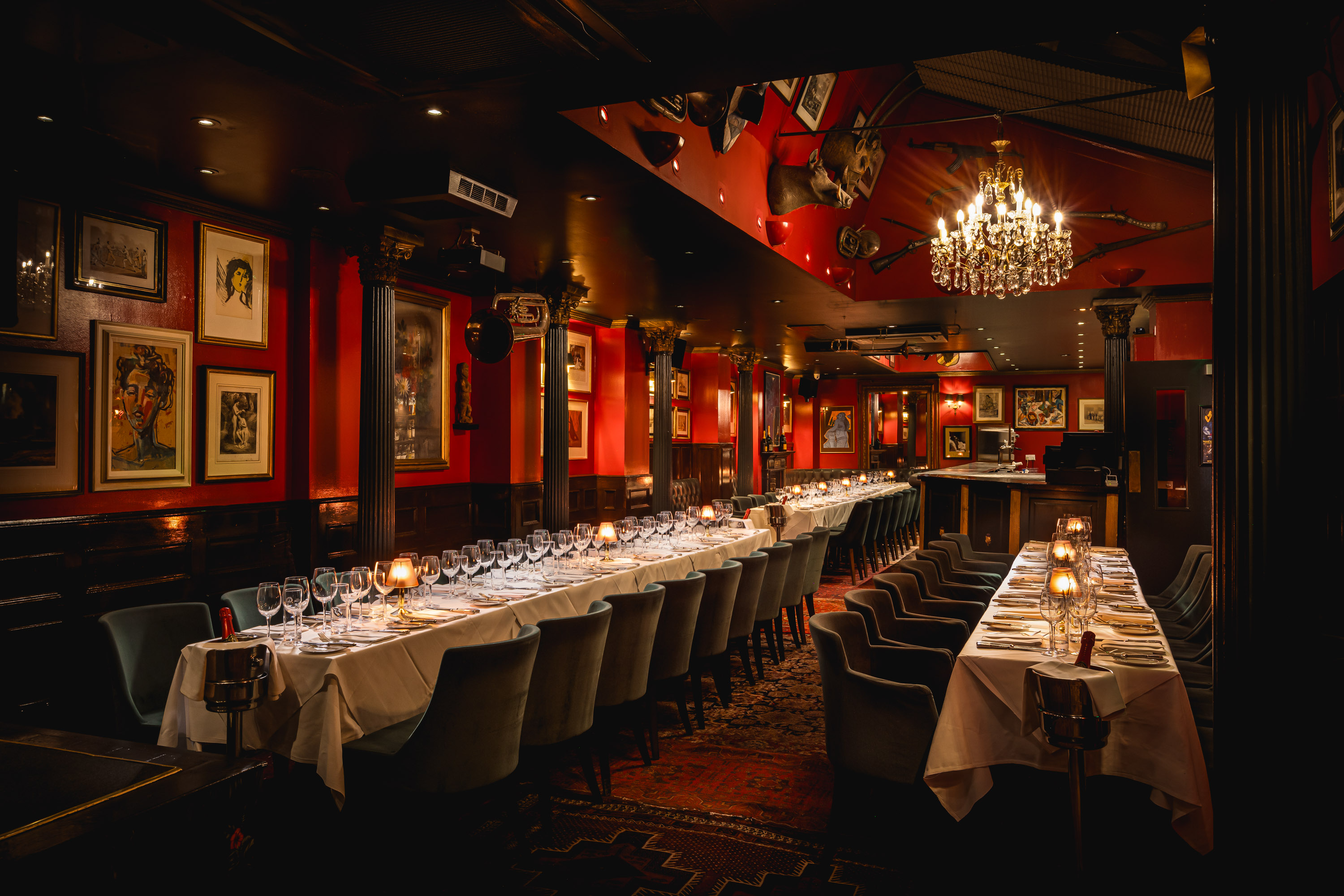 Elegant dining area at Boisdale of Belgravia for corporate events or private dinners.