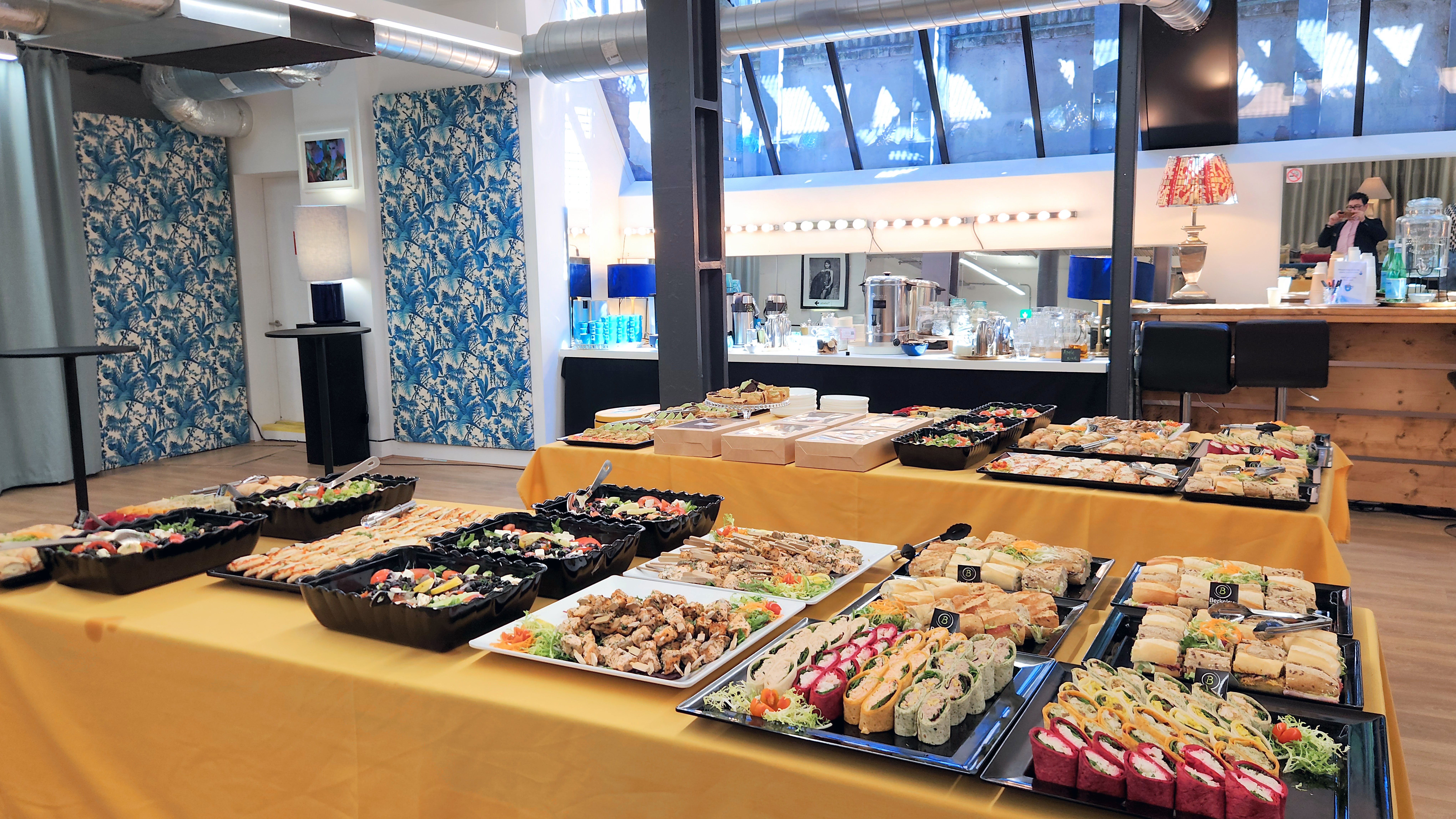 Catering setup with sushi in The Palm Room, perfect for corporate events and meetings.