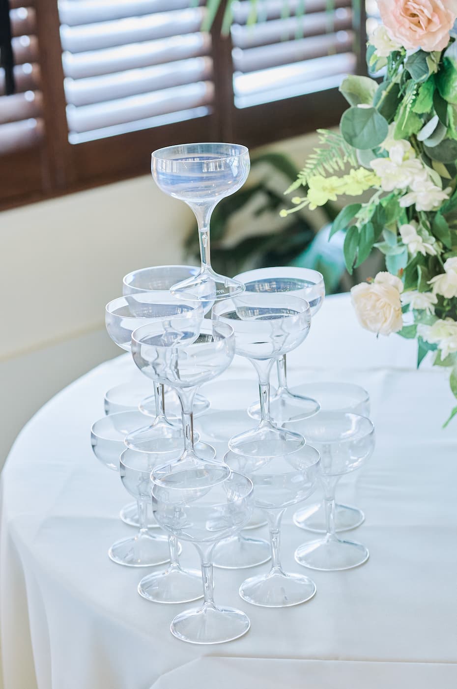 Champagne tower at New Victorian Loft, Lumiere Underwood for upscale wedding and gala events.